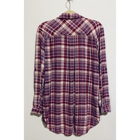 Entro Top Womens Large Pink Plaid Tunic Button Up Long Sleeve Grunge Barbie - Picture 5 of 9